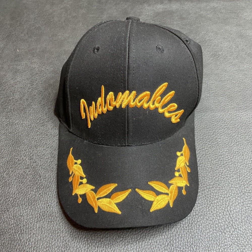 Indomables Graphic Men Black Cap Hat with Gold Leaves Adjustable Band